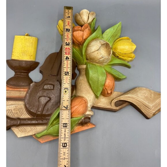 Vtg Homco 3D Wall Decor Flowers Book Candle & Violin - Picture 4 of 5